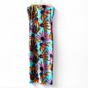 NWT Y2K DNA COUTURE FLORAL PRINT STRAPLESS BODYCON MIDI DRESS SIZE MEDIUM